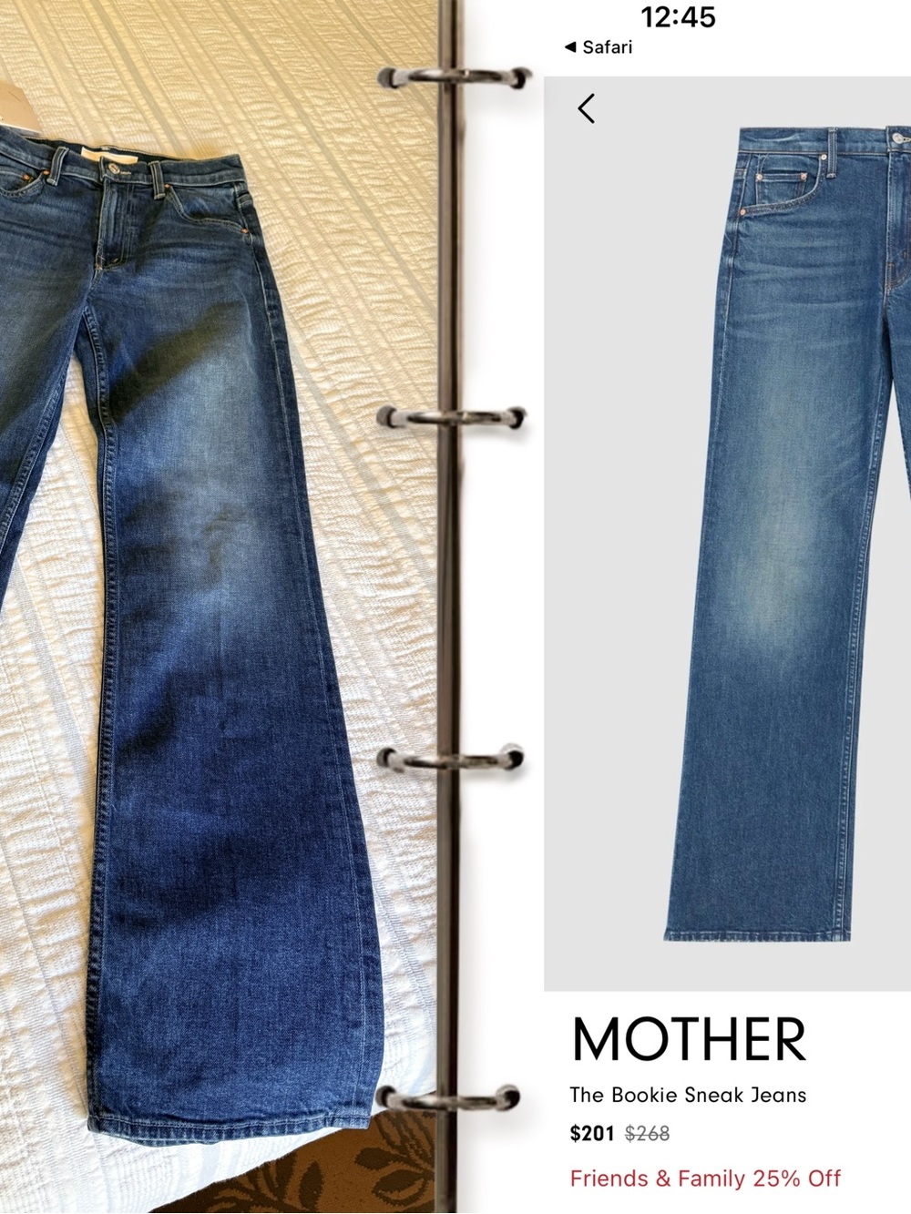 MOTHER SUPERIOR THE BOOKIE SNEAK JEANS SIZE24